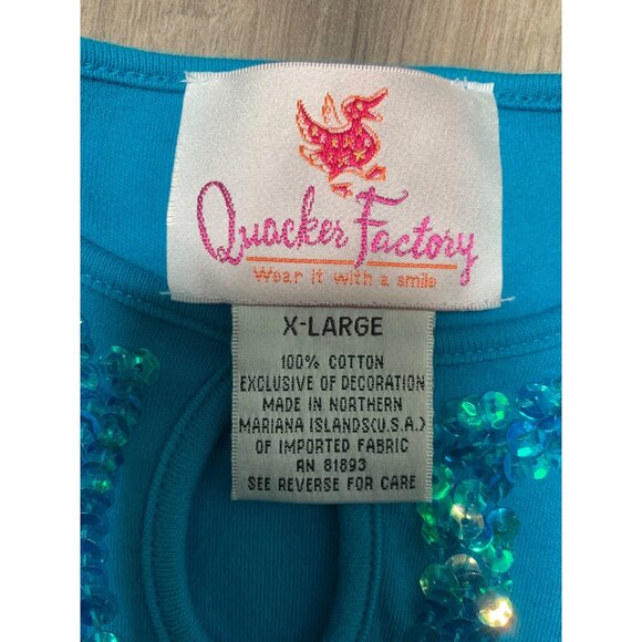 Quacker Factory Women's Turquoise Long Sleeve Top With Sequin Accents Size XL - Picture 2 of 4